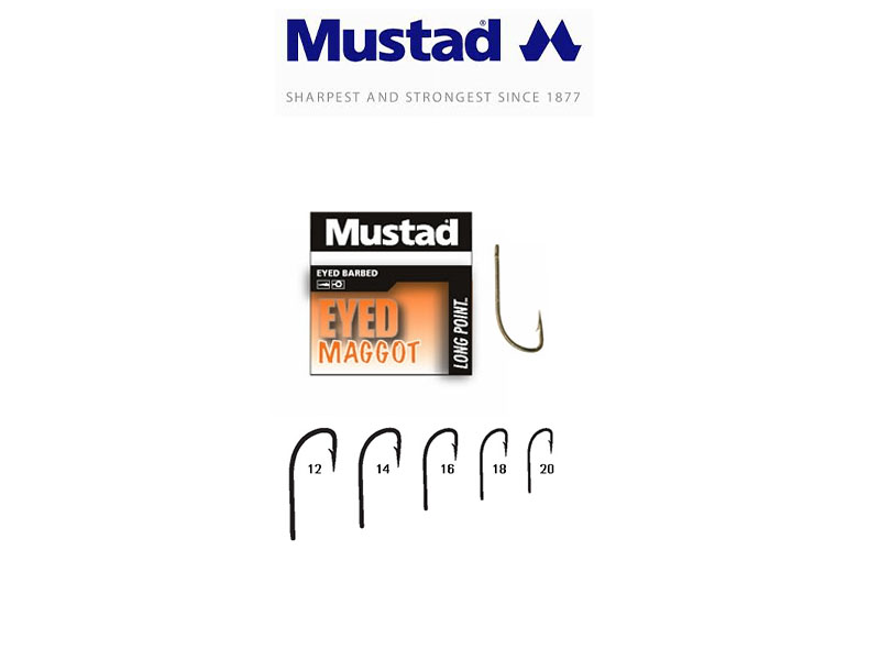 Mustad 90338NBR Eyed Maggot Hooks (Size: 18, Pack: 10
