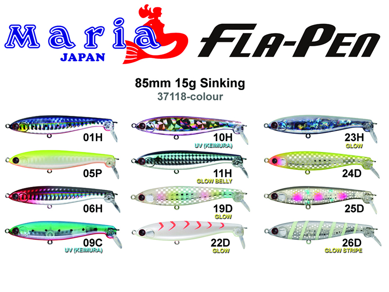 Maria Fla-Pen S85 (Length: 85mm, Weight: 15gr, Type: Sinking, Color: 19D)  [YAMA551-662] - €29.69 : 24Tackle, Fishing Tackle Online Store