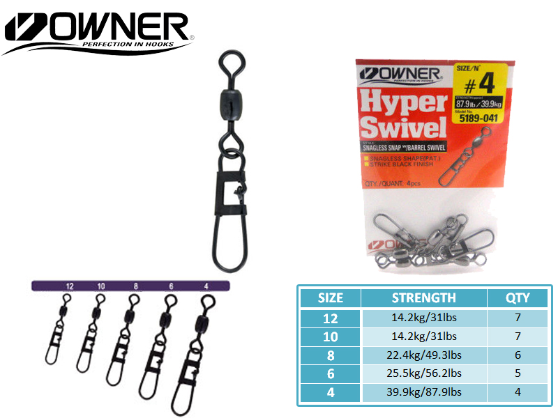 Owner 51889 Hyper Swivel Snagless Snap w/h Barrel Swivel (Size: 10,  Strength: 14.2kg, Qty: 7pcs) [MSO5189:11316] - €3.87 : 24Tackle, Fishing  Tackle Online Store