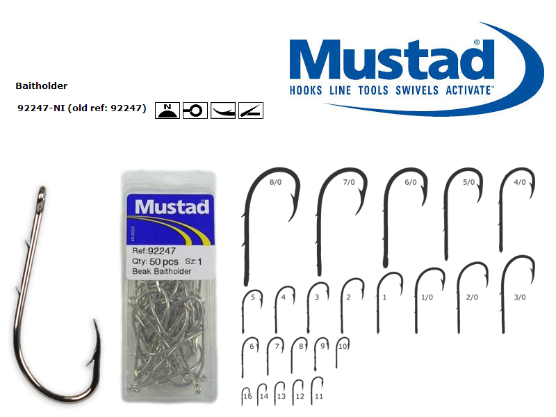 Mustad 92247 Baitholder Hooks (Size: 4/0, Pack: 50) Mustad 92247