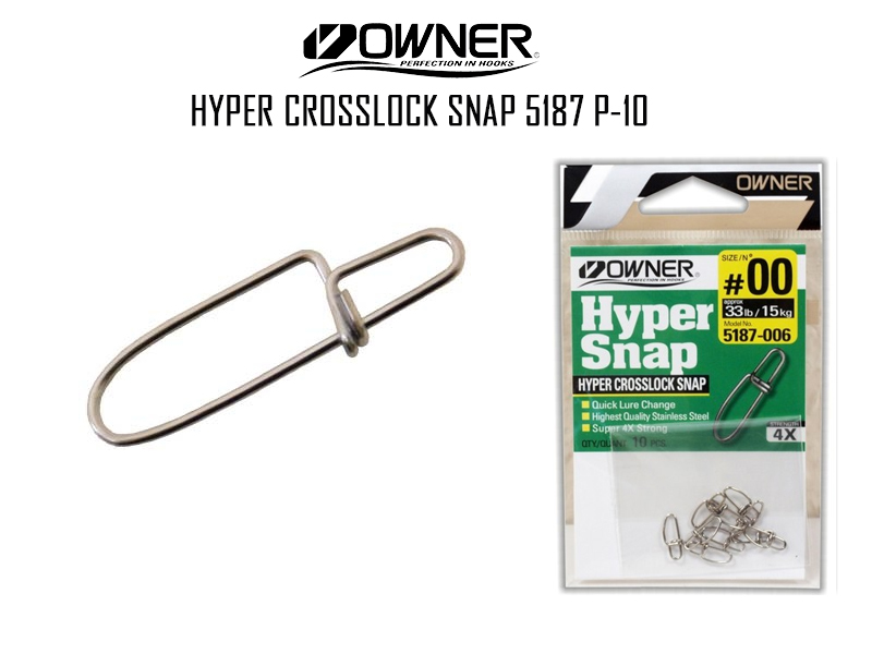 Owner 5187 Hyper CrossLock Snap P-10 (Size:#0, Strength:72lb/32kg,  Pack:10pcs) [MSO5187:113202] - €4.70 : 24Tackle, Fishing Tackle Online Store