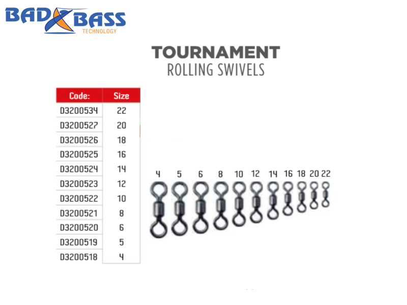 Bad Bass Tournament Rolling Swivels (Size: 12, Pack: 12pcs)
