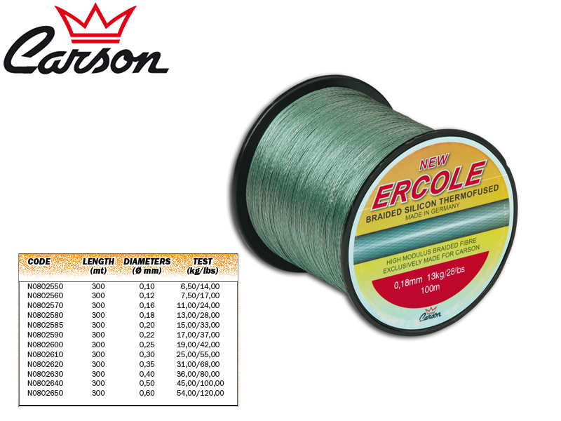 Carson Ercole Braided Lines (Size: 0,16mm, Test: 11,00kg/24,00lb, Length: 300m)