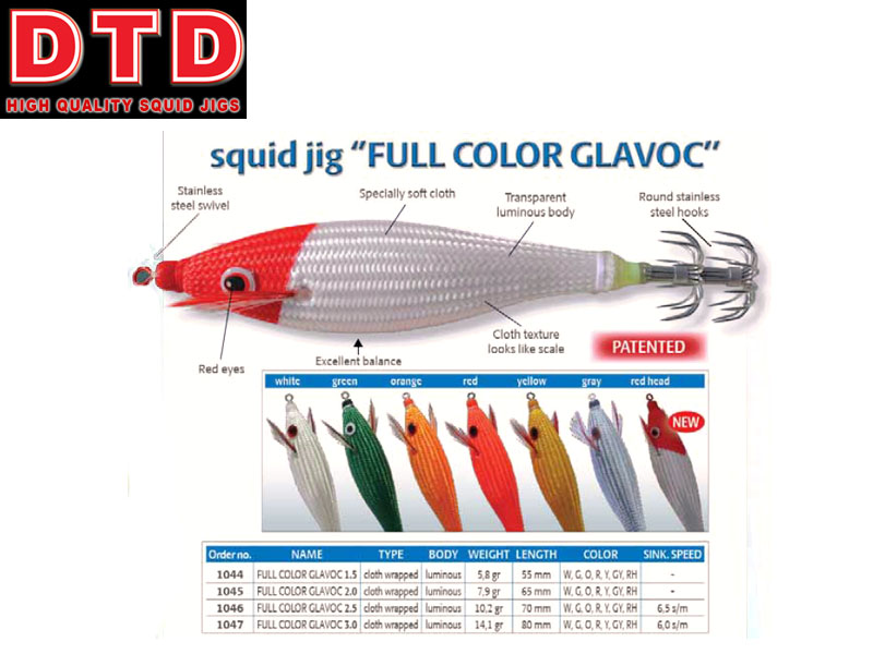 DTD Squid jig FULL COLOR GLAVOC (Size: 1.5, Color: Green)