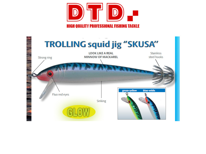 DTD Trolling Squid Jig Skusa (Size:110mm, Colour: Blue White)