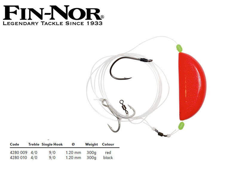 Fin-Nor Rainer Korn Halibut Lead Rig and Halibut Lead (Hook: 9/0, Treble: 4/0, Ø: 1.20mm, Weight: 300, Pack: 1)