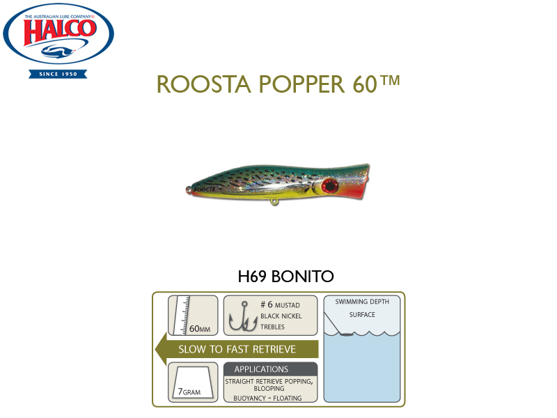 Halco Roosta Popper 60 (Length: 60mm, Weight: 7gr, Color: H69)