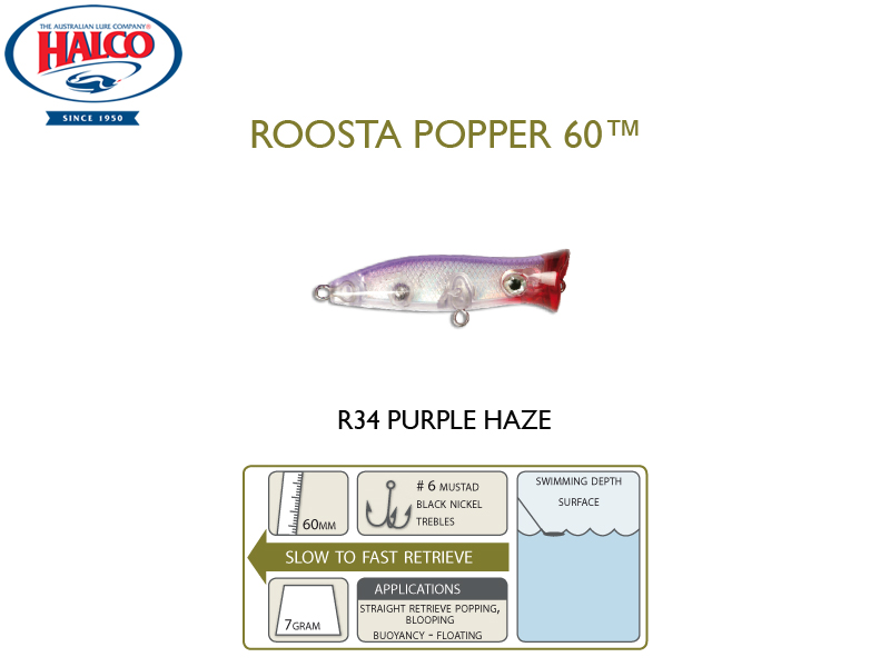 Halco Roosta Popper 60 (Length: 60mm, Weight: 7gr, Color: R34)