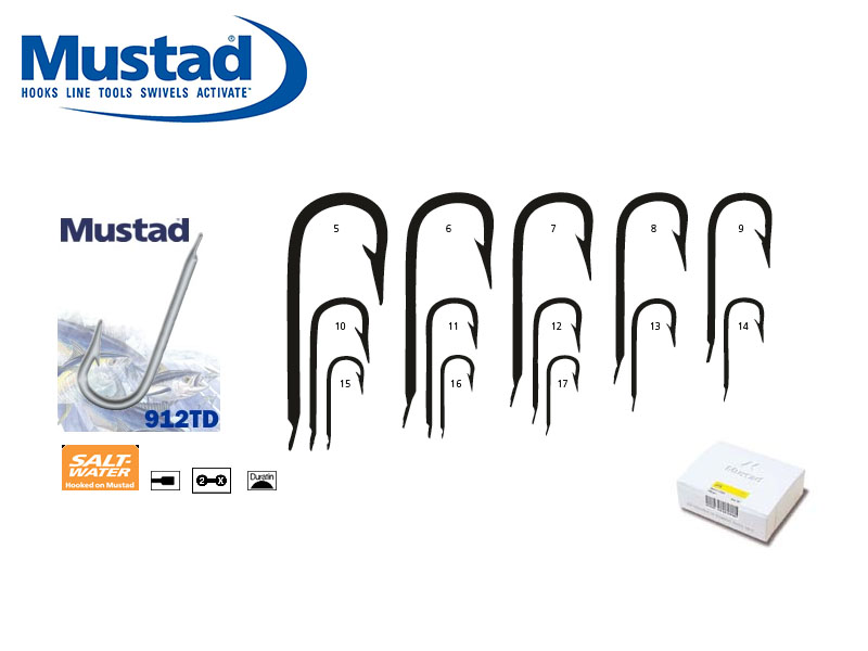 Mustad 912TD Round Bend Sea Hooks (Size:15, Pack: 100)