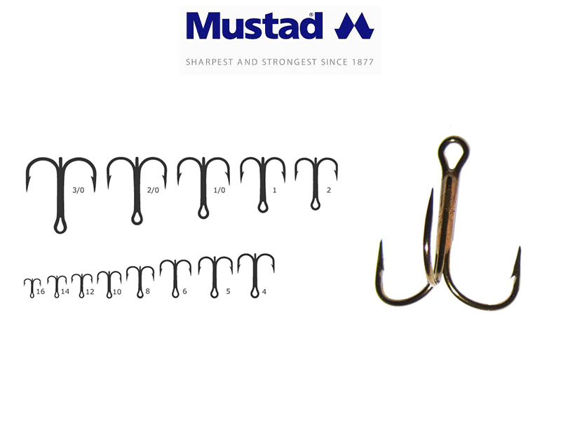 Mustad 35647 Round Bend Treble (Size: 10, Pack: 25)