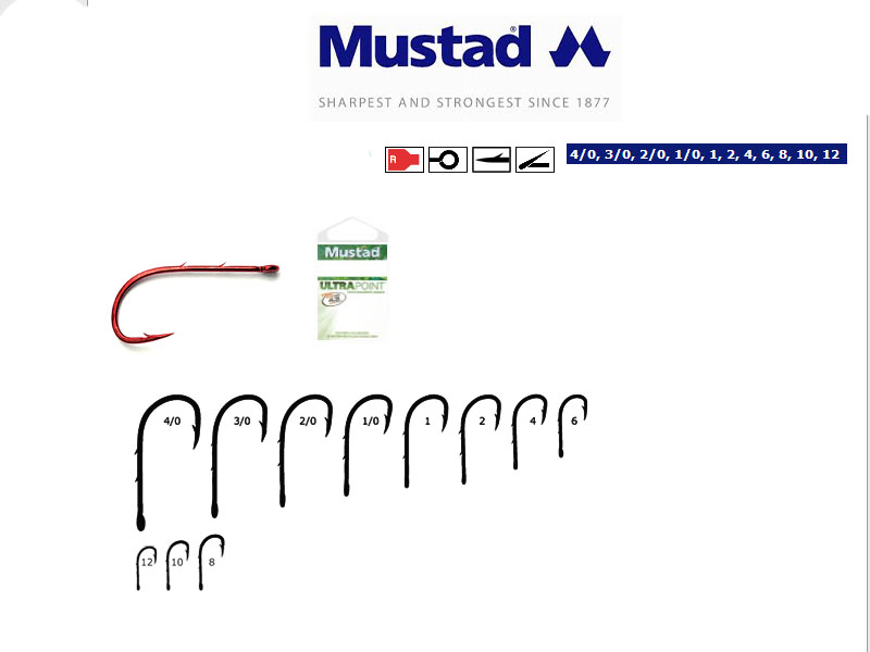 Mustad Red Baitholder Hooks (Size: 1, Pack: 10)