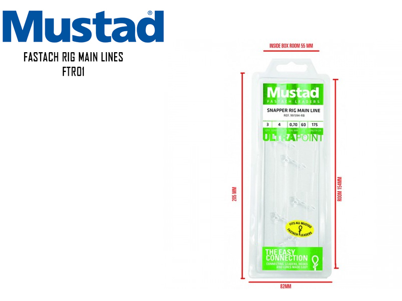 Mustad Fastach Rig Main Lines FTR01 (Length: 110cm, Line Diameter: 0.50mm, Connectors: 3pcs)