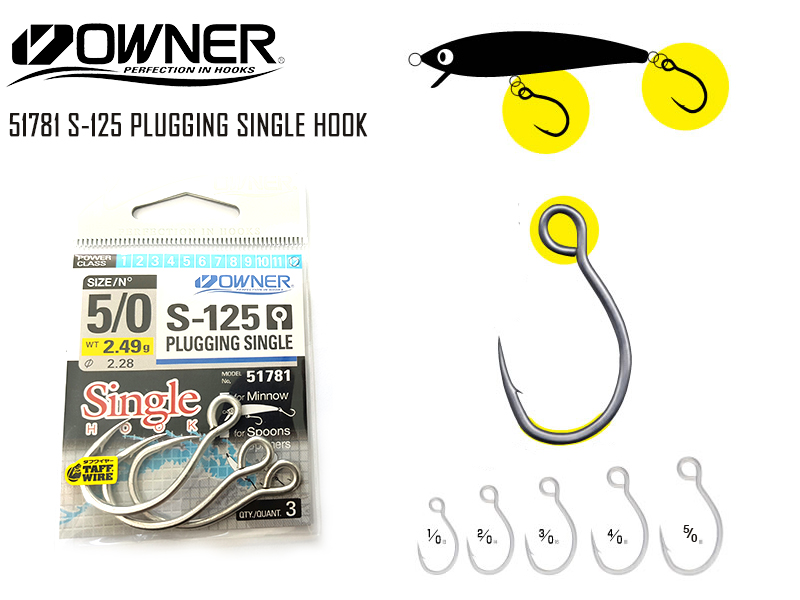 Owner 51781 S-125M Plugging Single Hook (Size: 1/0, Pack: 6pcs)