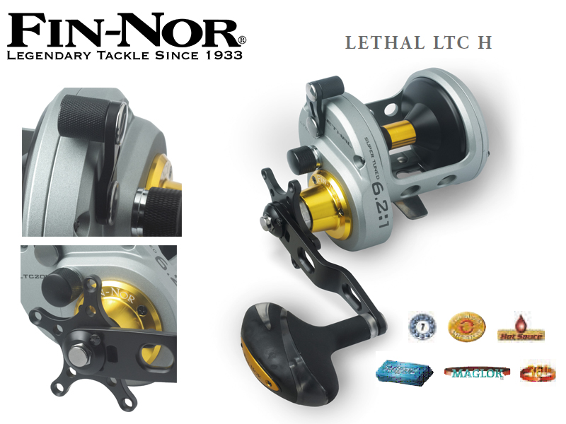 Fin-Nor Lethal LTC H (Model: 30, m / mm: 330 / 0,65, Gear Ratio: 6.2:1, Retrieve: 124 cm, BB: 7, Drag F.: 25 lbs, Weight: 708g)