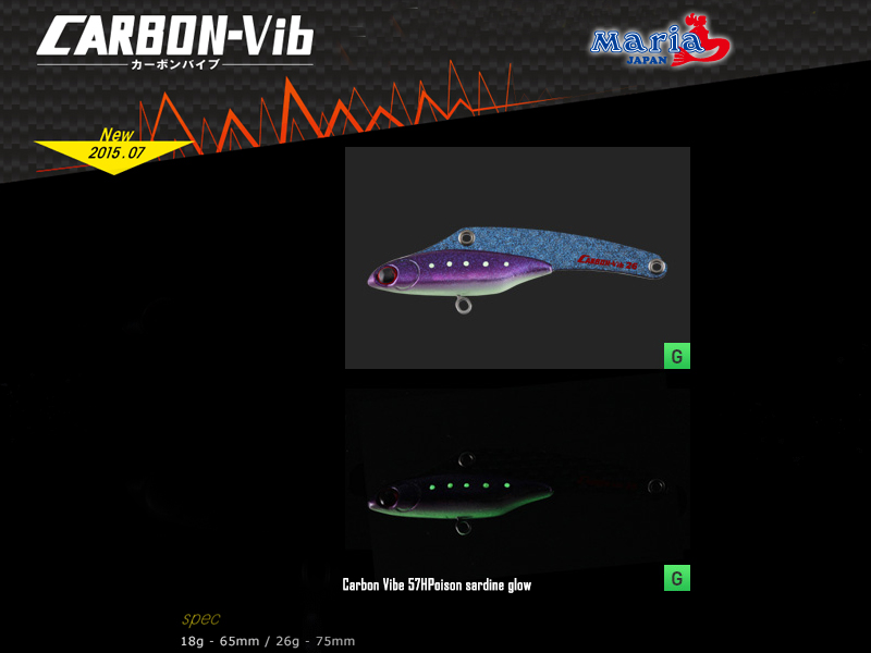 Maria Carbon Vibe Lures (Size: 75mm, Weight: 26g, Color: 57H Poison sardine glow)