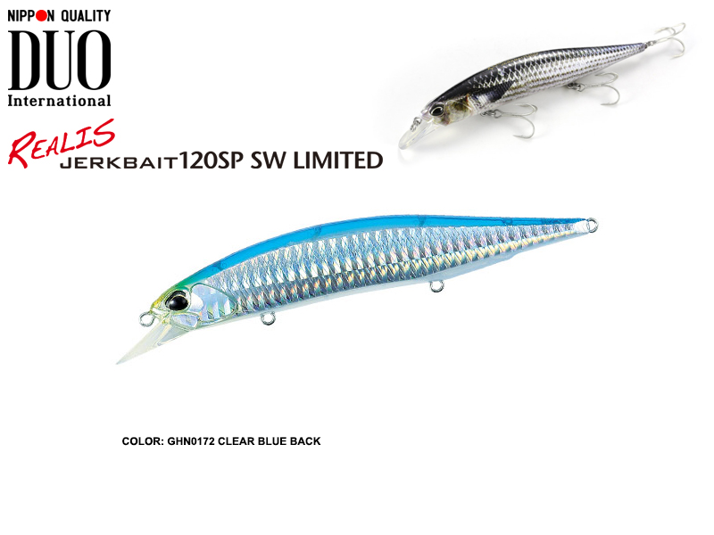DUO Realis Jerkbait 120SP SW Limited (Length: 120mm, Weight: 18.2gr, Color: GHN0172 Clear Blue Back)