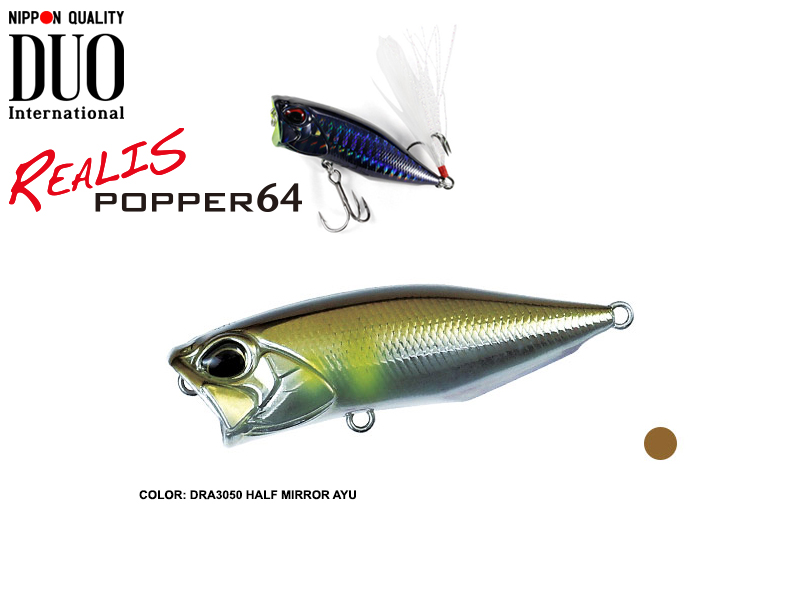 DUO Realis Popper 64 Lures (Length: 64mm, Weight: 9.0g, Model: DRA3050 Half Mirror Ayu)