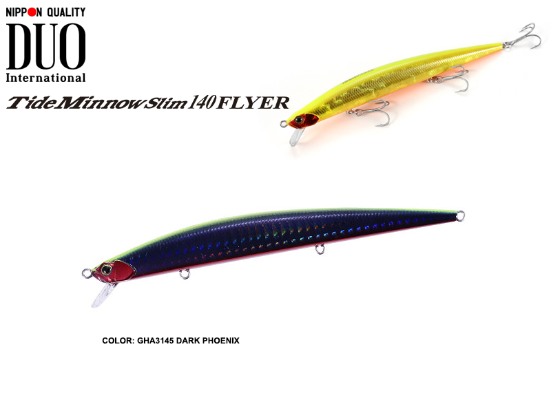 DUO Slim Tide Minnow 140 Flyer Lures (Length: 140mm, Weight: 21g, Model: GHA3145 Dark Phoenix)