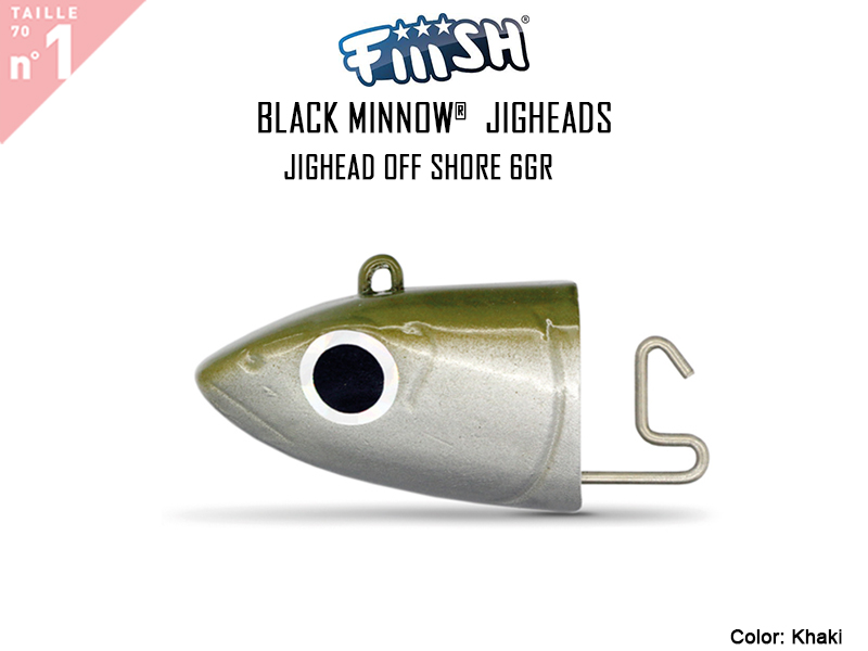 FIIISH Black Minnow 70 Jig Head Off Shore (Weight: 6gr, Color: Khaki, Pack: 2pcs)