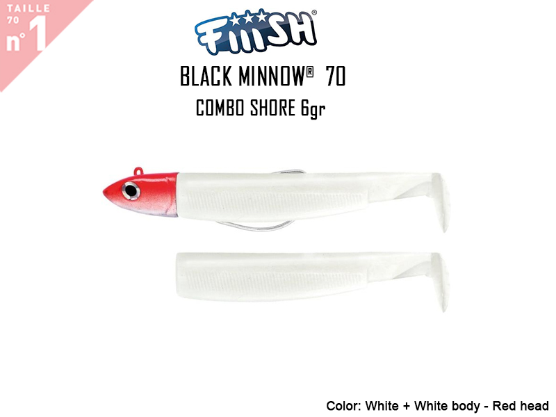 FIIISH Black Minnow 70 Combo Shore (Weight: 6gr, Color: White + White body - Red head)