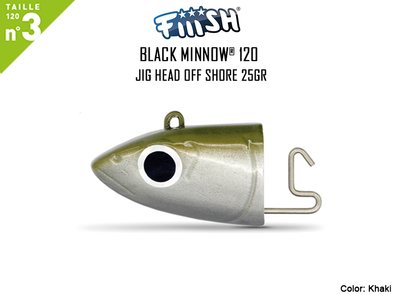 FIIISH Black Minnow 120 Jig Head Off Shore (Weight: 25gr, Color: Khaki, Pack: 2pcs)