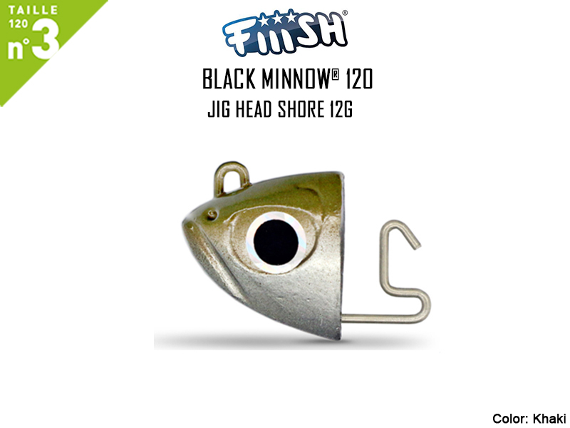 FIIISH Black Minnow 120 Jig Head Shore (Weight: 12gr, Color: Khaki, Pack: 2pcs)