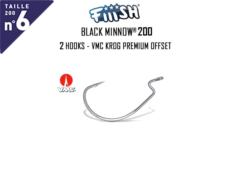 FIIISH Black Minnow 200 2 Hooks - VMC Krog Premium Offset ( Pack: 2pcs)