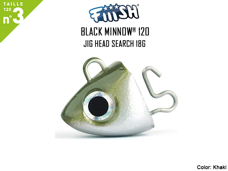 FIIISH Black Minnow 120 Jig Head Search (Weight: 18gr, Color: Khaki, Pack: 2pcs)