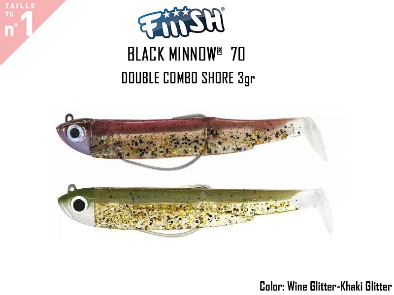FIIISH Black Minnow 70 Double Combo Shore (Weight: 3gr, Color: Wine Glitter - Khaki Glitter)