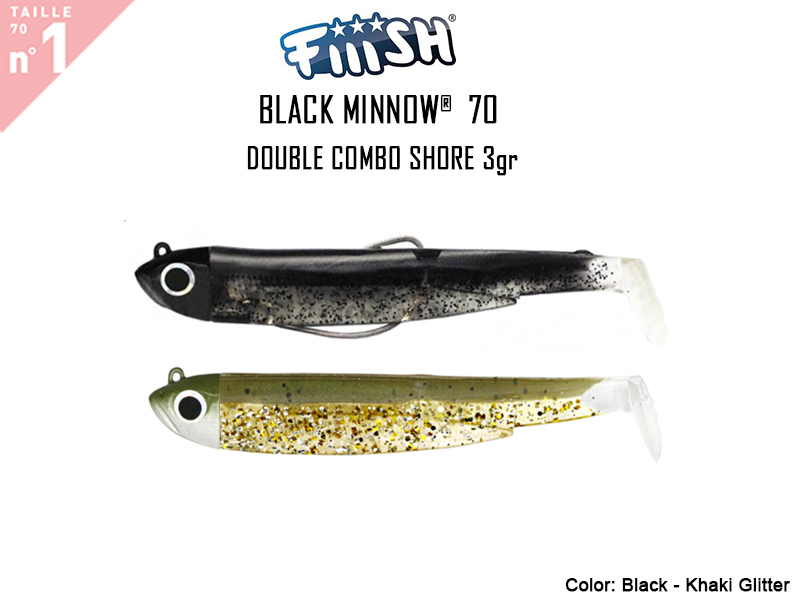 FIIISH Black Minnow 70 Double Combo Shore (Weight: 3gr, Color: Black - Khaki Glitter)