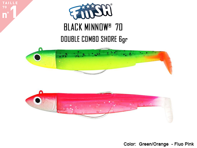 FIIISH Black Minnow 70 Double Combo Shore (Weight: 6gr, Color: Green/Orange - Pink Fluo)