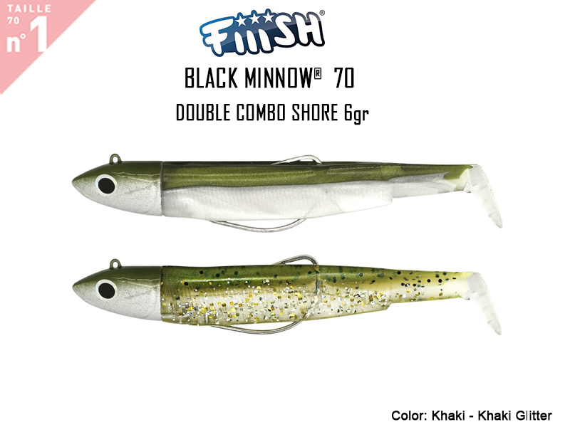 FIIISH Black Minnow 70 Double Combo Shore (Weight: 6gr, Color: Khaki - Khaki Glitter)