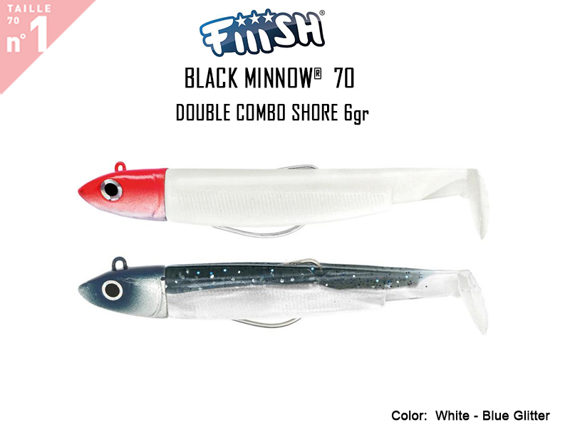 FIIISH Black Minnow 70 Double Combo Shore (Weight: 6gr, Color: White - Blue Glitter)