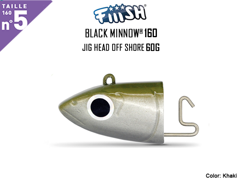 FIIISH Black Minnow 160 Jig Head Off Shore (Weight: 60gr, Color: Khaki, Pack: 2pcs)