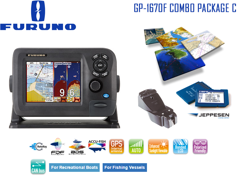 Furuno GP-1670F Combo Package C: Chart Plotter & Fishfinder Combo + P66DT Transducer + Jeppesen C-MAP 4D