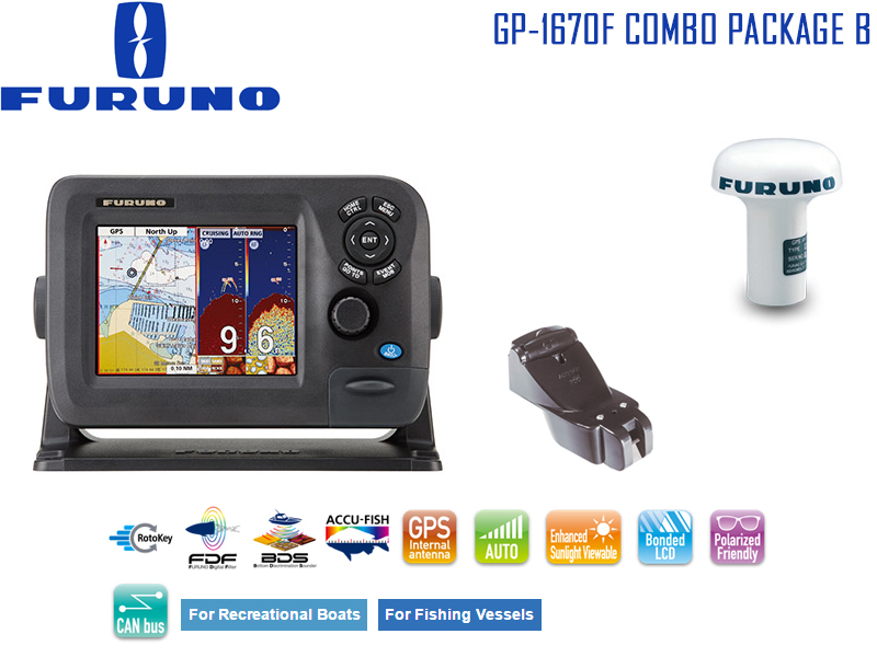 Furuno GP-1670F Combo Package B: Chart Plotter & Fishfinder Combo + P66DT Transducer + GPA-017S Antenna