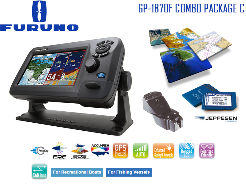 Furuno GP-1870F Combo Package C: Chart Plotter & Fishfinder Combo + P66DT Transducer + Jeppesen C-MAP 4D