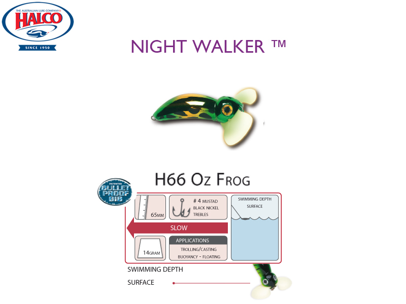 Halco Night Walker (Length: 65mm, Weight: 14gr, Color: H66 Oz Frog)