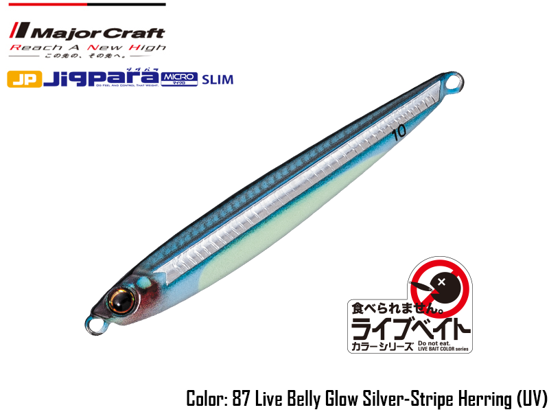 Major Craft JigPara Micro Slim Live (Color: # 87 Live Belly Glow Silver-Stripe Herring (Keimura), Weight: 7gr)