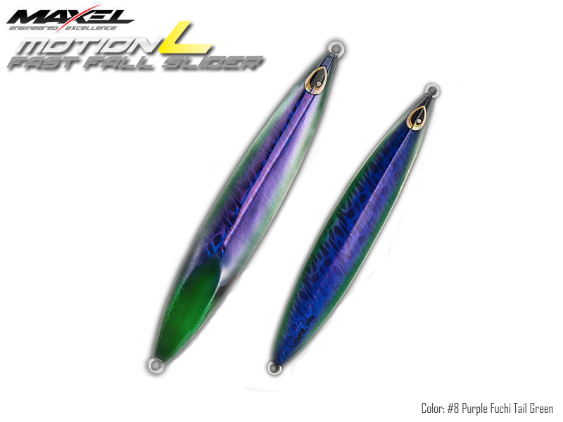 Maxel Dragonfly Jigs Motion L Fast Fall Slider (Length: 175mm, Weight: 200gr, Color: #8 Purple Fuchi Tail Green)