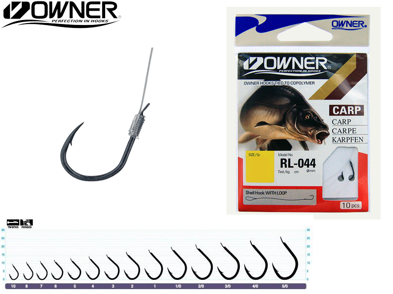 Owner RL-044 Carp Pre-Tied Hooks (Size: 6, Line Diameter: 0.20mm, Line Length: 70cm, Qty: 10pcs )