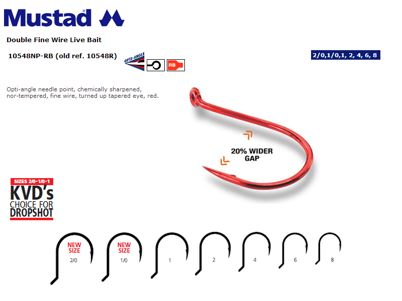 Mustad 10548NP Double Fine Wide Live Bait (Size: 1, Qty: 10pcs)