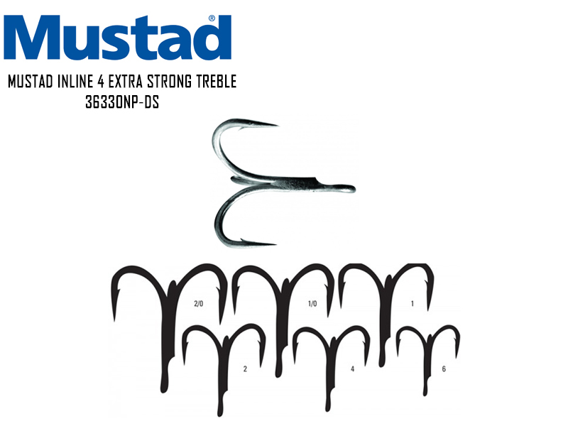 Mustad Inline 4 Extra Strong Trebble 36330NP-DS (Size: 1, Pack: 6pcs)
