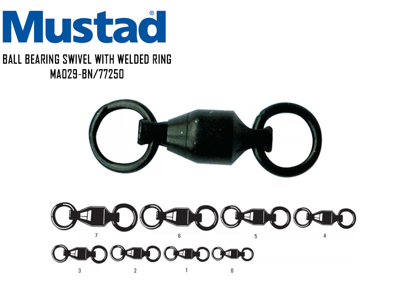 Mustad Ball Bearing Swivel With Welded Ring MA-029 (Size: 3, Breaking Strength: 35kg, Pack: 3pcs)