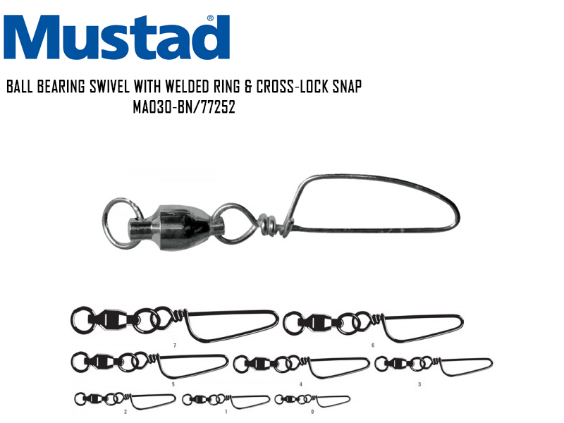 Mustad Ball Bearing Swivel With Welded Ring & Cross-Lock Snap (Size: 0, Breaking Strength: 11kg, Pack: 4pcs)