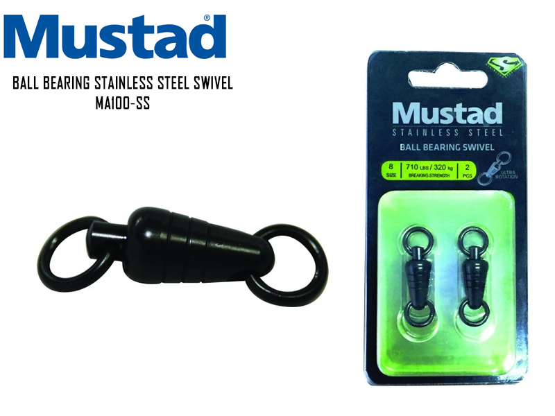 Mustad Ball Bearing Stainless Steel Swivel MA100-SS (Size: 1, Breaking Strength: 50kg, Pack: 2pcs)
