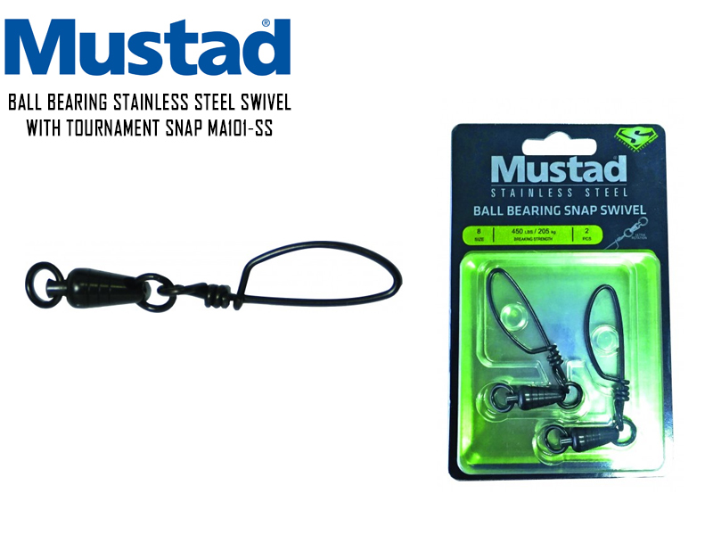 Mustad Ball Bearing Swivel With Tournament Snap MA-101SS (Size: 7, Breaking Strength: 182kg, Pack: 2pcs)
