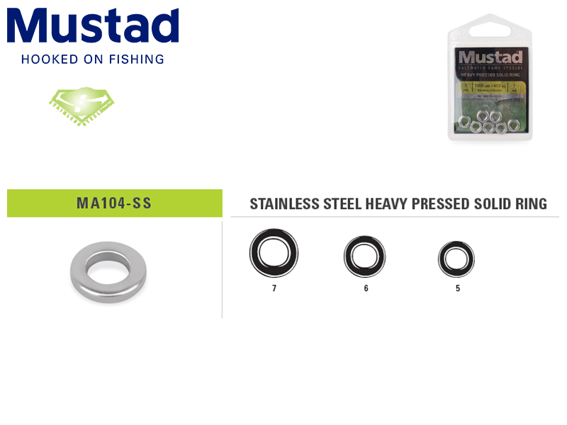 Mustad MA104-SS Stainless Steel Heavy Pressed Solid Ring (Size: 5, B.S: 453kg, Pack: 7pcs)