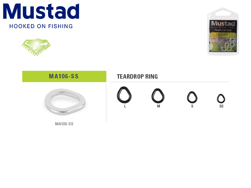 Mustad MA106-SS Teardrop Ring (Size: L, B.S: 272kg, Pack: 5pcs)