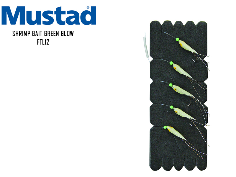 Mustad Shrimp Bait Green Glow FTL12 (Size: 4, Line Diameter: 0.30mm, Quantity: 5pcs)